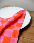Checkerboard Print Napkin / Pink & Orange
